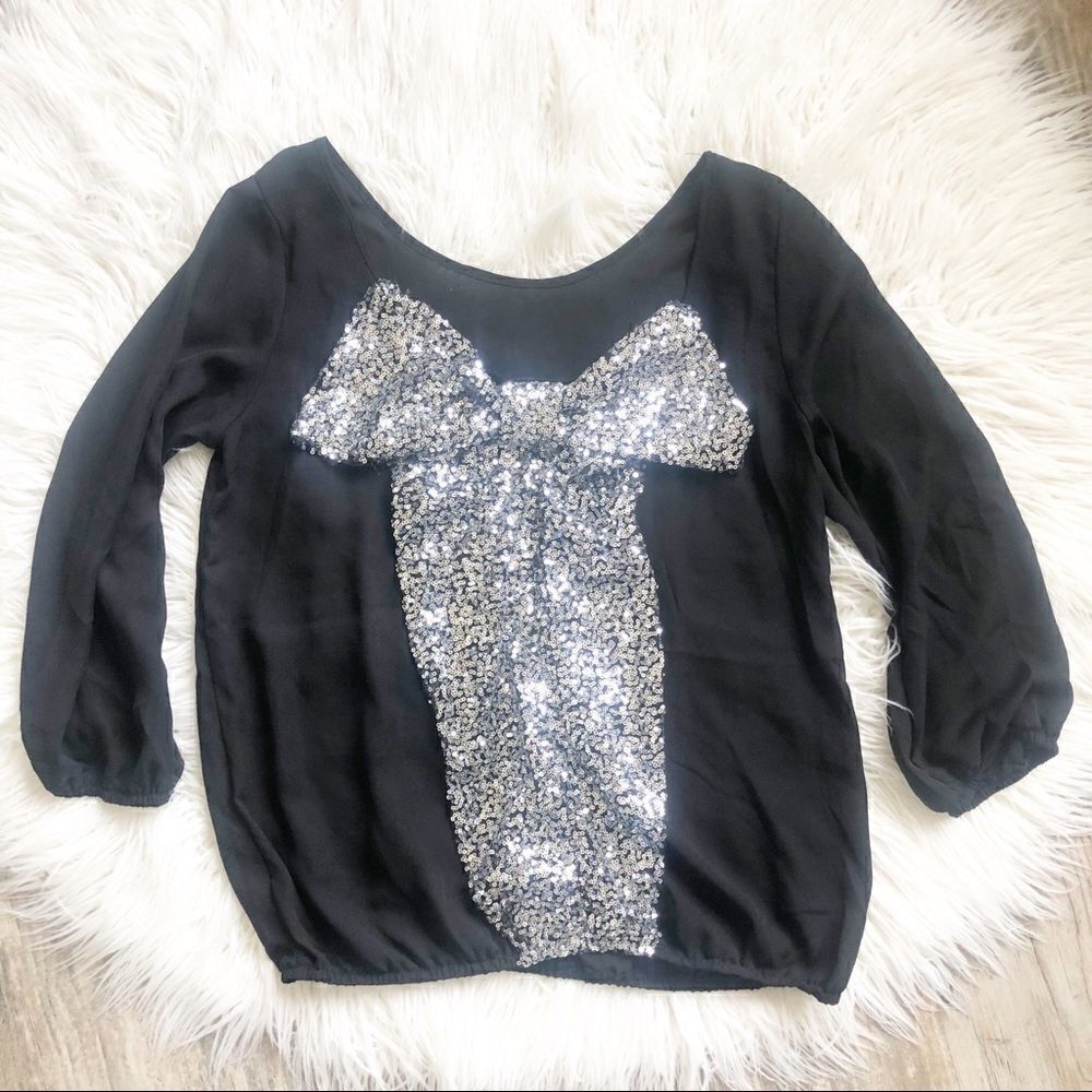 Silver sequin Bow Shirt